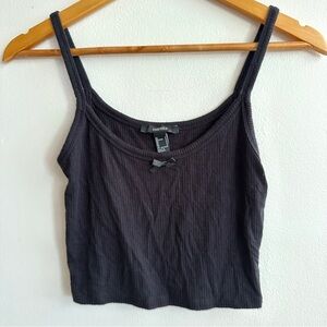 Forever 21 Black Ribbed Cropped Tank with Front Bow